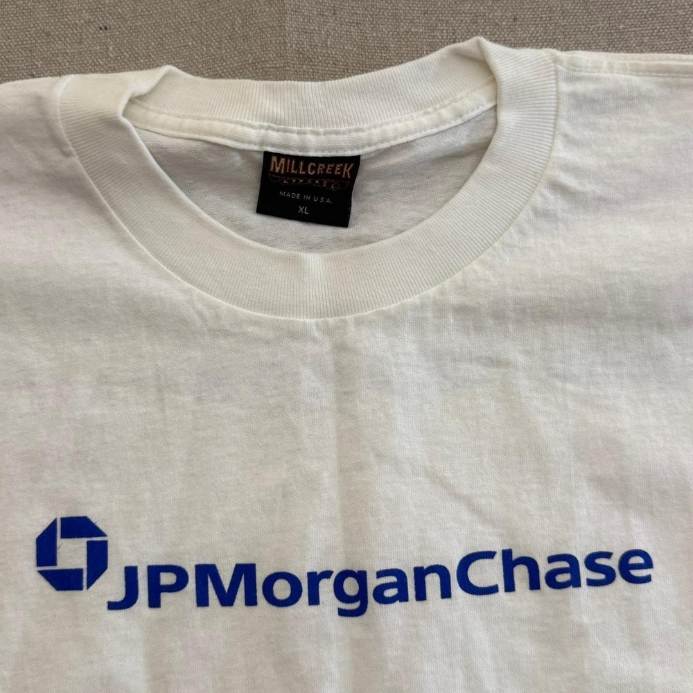 Vintage JPMorgan Chase T-Shirt XL White Mill Creek Apparel Made in USA Corporate